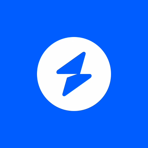 A white icon on a blue background